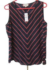 Loft NAVY DARK DUSTY PINK  Diagonal  Stripe SLEEVELESS TOP-SMALL-NEW WITH TAG