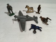 FIVE 1920's-1940's IRON LEAD TOY FIGURES A DIECAST TOY AIRPLANE