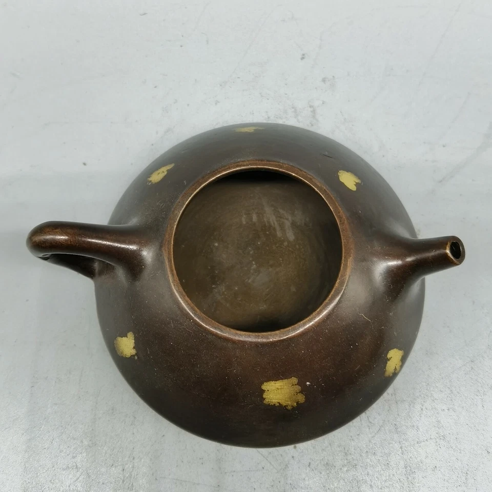 Tetera china antigua púrpura cobre dorado punteado bronce tetera Foto 4 de 4