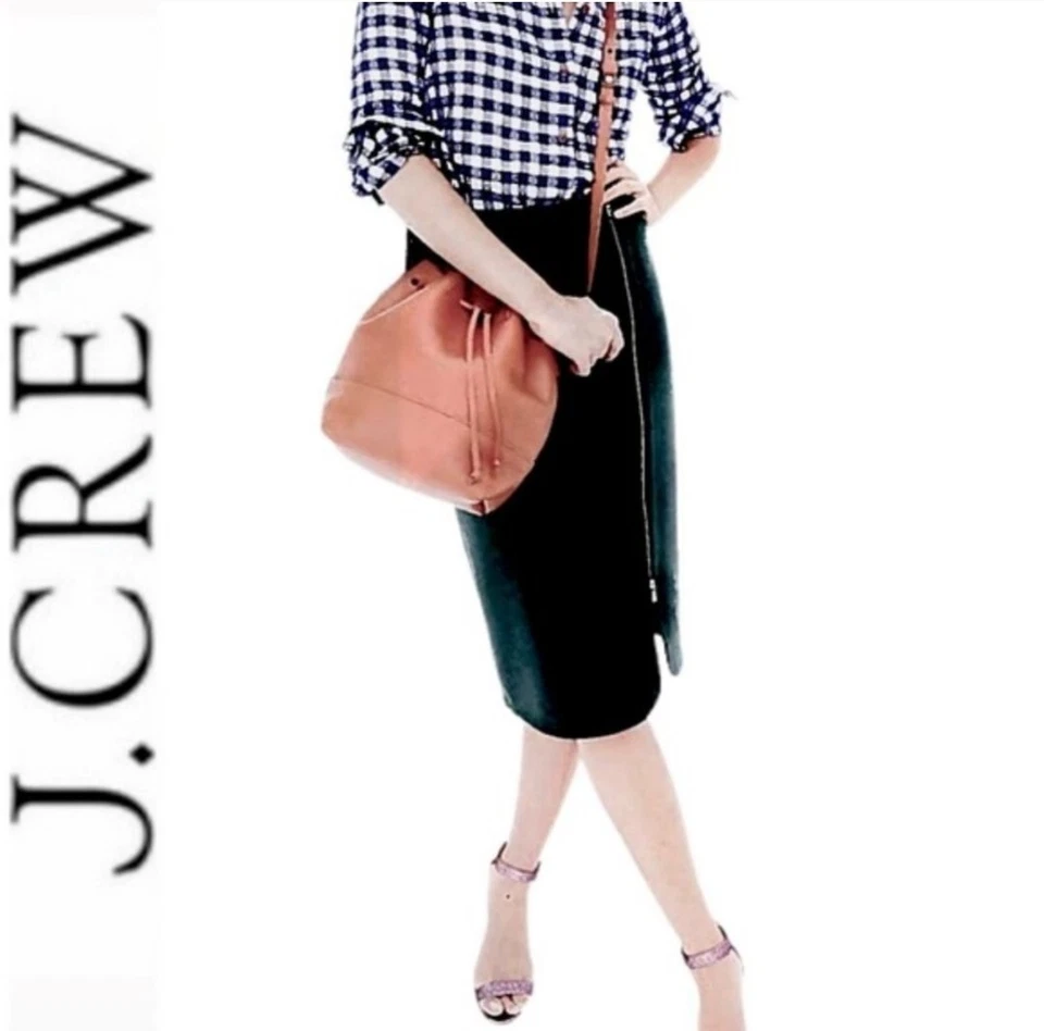 Falda lápiz de lana J.Crew forrada negra dorada cremallera asimétrica 12P hasta la rodilla 