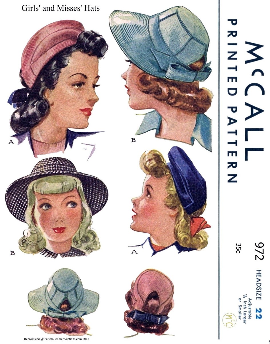 McCall 972 Hat Cap Beret Pattern Millinery 1940's UK
