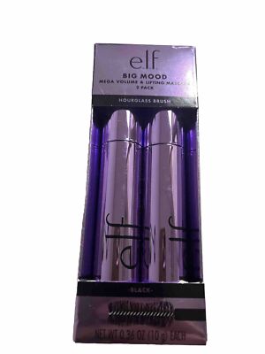 2 e.l.f.  Big Mood Mega Volume & Lifting Mascara Black 0.36oz Hourglass Brush