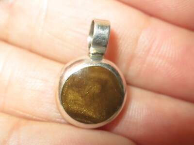 Vintage Sterling Silver Brown Goldstone Petite Small Pendant Maker's Mark