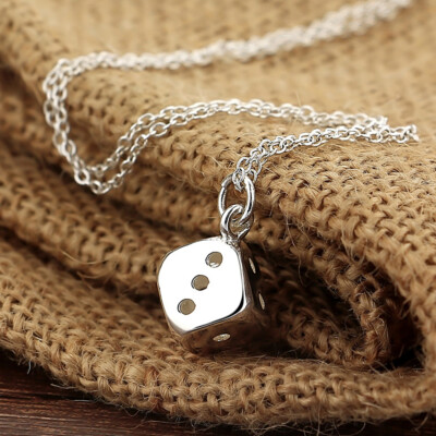 925 Sterling Silver Dice Pendant Design Cable Chain Necklace for