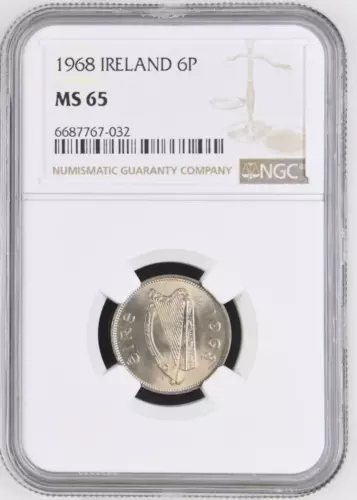 Ireland 6 Pence 1968 NGC MS 65