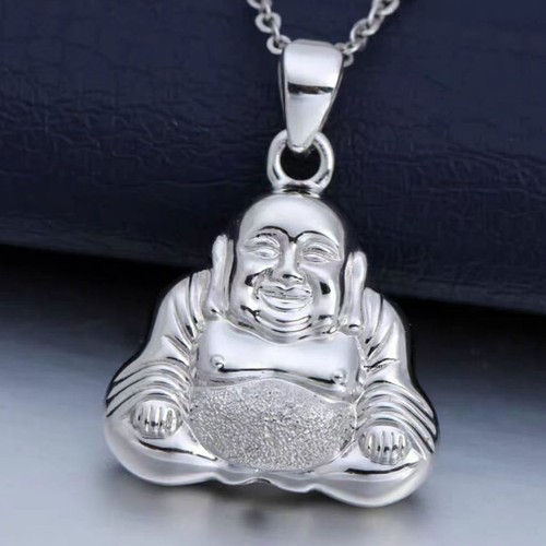 Pure Platinum 950 Men Women Lucky Frosted Big Belly Buddha Pendant 2.26g - Picture 1 of 7