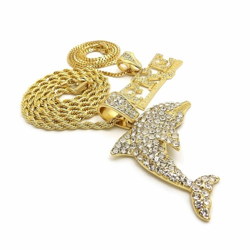 HIP HOP ICED YOUNG DOLPH PRE & DOLPHIN PENDANT & 20", 24" CHAIN FASHION NECKLACE - Picture 5 of 6
