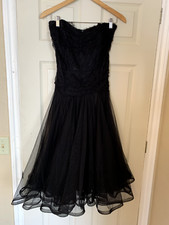 Vintage Betsey Johnson Black Lace  Tulle Swingy Dress Boned Corset Top Size M