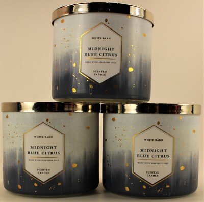 QTY 3 x Bath & Body Works White Barn MIDNIGHT BLUE CITRUS 3 Wick 14.5 Oz Candle