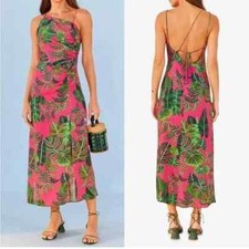 NEW Farm Rio Leaves Asymmetric Midi Dress size M #D6972