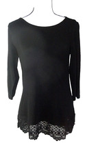 TOMMY HILFIGER Womens 3/4 Sleeve Sweater Dress Lace Hem Black Size XS  NEW