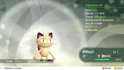 Shiny Mauzi Lvl 1 Pokémon Lets Go Pikachu/Evoli
