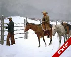 COWBOY & HORSES WINTER SCENE REMINGTON ART OIL PAINTING PRINT ON REAL CANVAS