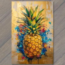 Art Print Pineapple Gold Background Colorful Brushstroke Splatter Texture  Summe