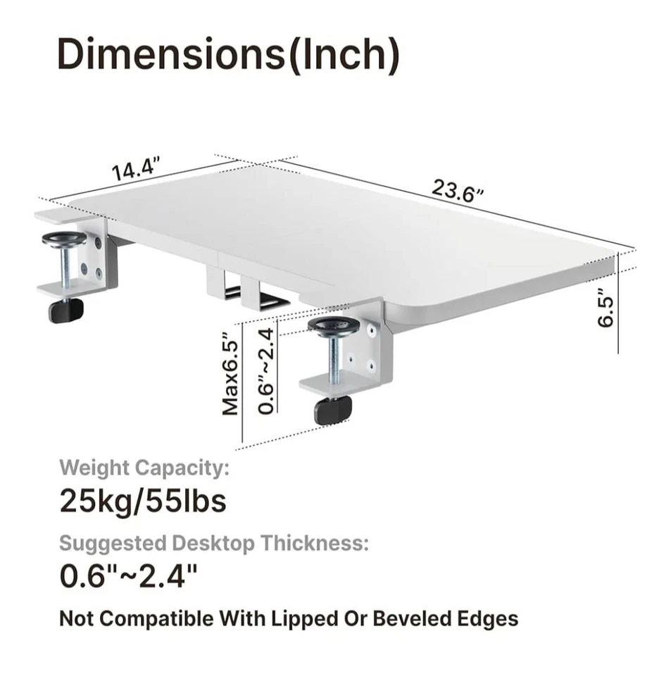 Bandeja Extensora de Escritorio, Abrazadera 24"x14.4" en Estante, Extensión de Escritorio con Soporte para Portátil. Foto 2 de 4