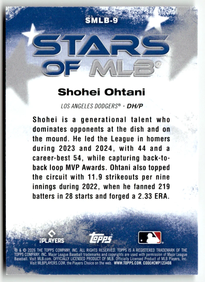 2026 Topps MLB Série 1 SMLB-9 Shohei Ohtani Stars of MLB Carte Sport - Photo 2/2