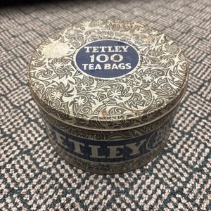 vintage TETLEY 100 tea bags Tin great graphics & colors nice Decor tin patina