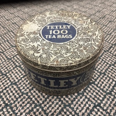 vintage TETLEY 100 tea bags Tin great graphics & colors nice Decor tin patina