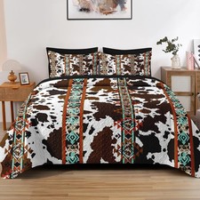 Pamnest Quilt Set King Size Cow Brown Cowhide 3 Pcs Soft Bed Cover Bedding Set
