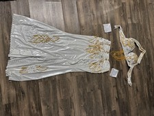 Professional Silver Belly Dance Costume 4 Piece Beaded Gold Accents
