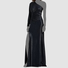 Lauren Ralph Lauren Women's Blue Knit Metallic One-Shoulder Gown Dress Size 12