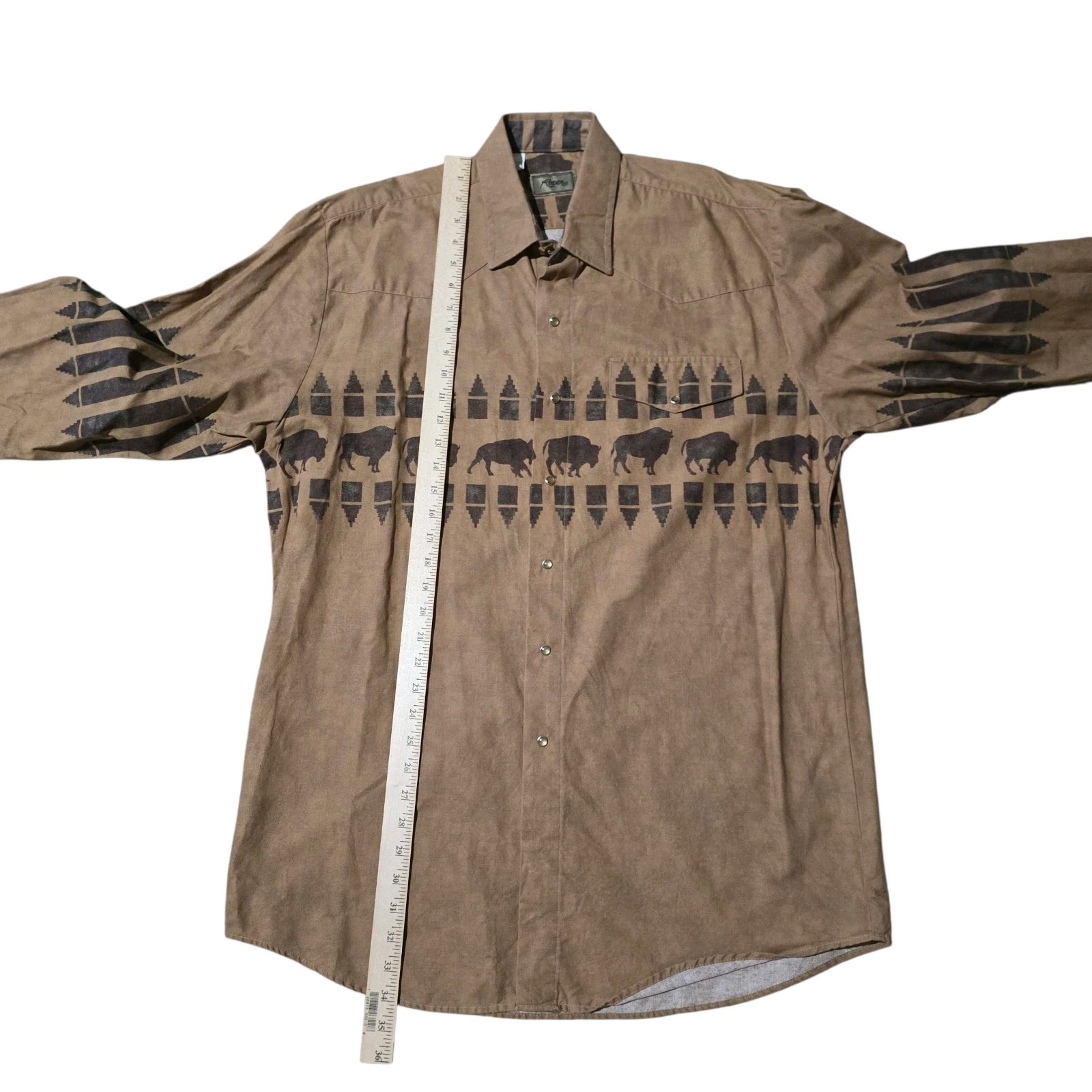 Roper Buffalo Pattern Snap Button Button Up Cowbo… - image 4