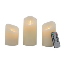 Flickering Ivory White LED Candles, Remote Timer Table Decor Wick Pillar