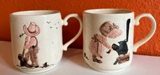Vintage Set Of Farm Girl & Boy Mugs Matching Pink Accented 1 Cup Capacity Kids