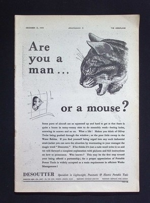 Original 1944 Werbung Desoutter tragbare Elektrowerkzeuge Flugzeug Montage
