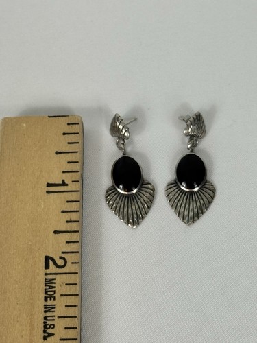 Pendientes de plata de ley 925 de ónix negro, pendientes de corte de diamante - Imagen 2 de 4