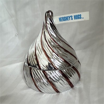 Hershey's Hugs Kiss Shaped Ceramic Canister Jar Silver Swirl Pattern Candy Theme