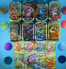 Prismatic Evolutions *EMPTY* Mini Tin Complete Set Of 8 (Tin + Card + Coin)