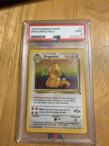 Pokémon TCG Dragonite Fossil Holo Rare 4/62 1999 English PSA 9 WOTC