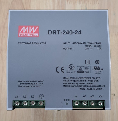 MEAN WELL DRT-240-24 240W POWER SUPPLY, 480VAC 24VDC - USED - IN GREAT CONDITION