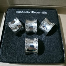 Beautiful Set of 4 Grenadier Silversmiths Napkin Rings In Box Vintage Boxed VGC