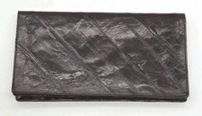 Eel Skin Leather Wallet Checkbook Credit Card Redish Brown Zip Close Pocket