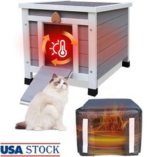 Outdoor Wooden Cat House Waterproof Easy Assembly Ventilation Pet Shelter Grey