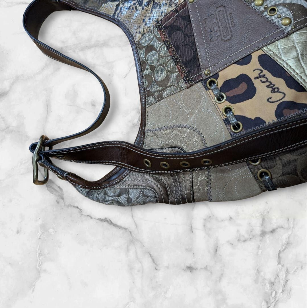 Coach Patchwork Leopard Print Leather Canvas Shou… - image 8