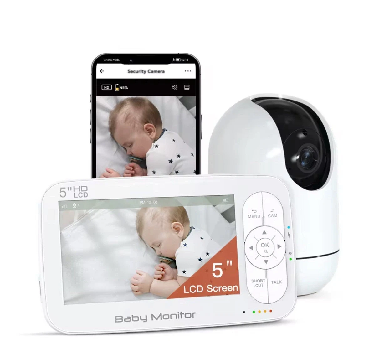 2026 Crying alarm Tuya 5 inch 1080P Upgraded Smart WiFi Baby Monitor with App