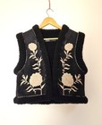 Zara Gilet Size M Double Faced Faux Shearling Suede Black Cream Embroidered Boho