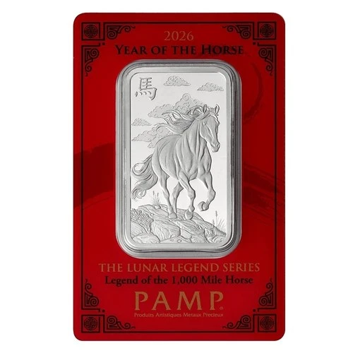2026 PAMP Lunar Legends 1000 Mile Horse 1 oz Silver Proof-Like Bar in Assay Card