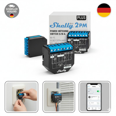 Shelly Plus 2PM | WLAN 2 Kanäle Smart Relais Schalter | Rolladenschalter mit Str