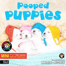 Pooped Puppies 2026 Mini Wall Calendar 12 Month | 7" X 14" Open | Thick & Sturdy