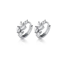 Solid 925 Sterling Silver CZ Leaf Hoop Earrings Huggie for Women Teen Girls Leaf