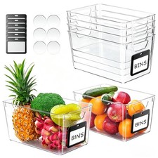 Clear Organizer Bins 6 Pack Plastic Pantry Storage Containers Handles Labels