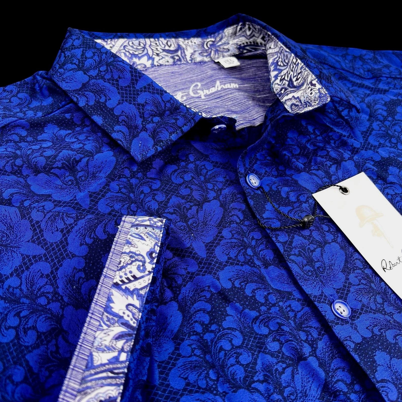 Robert Graham Geometric Floral Paisley Bold Blue Black Short Sleeve Shirt 3XL
Opens in a new window