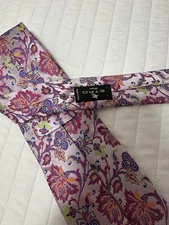 ETRO Pink Purple Orange & Lime Green Paisley Flower Print Silk Neck Tie Mint!