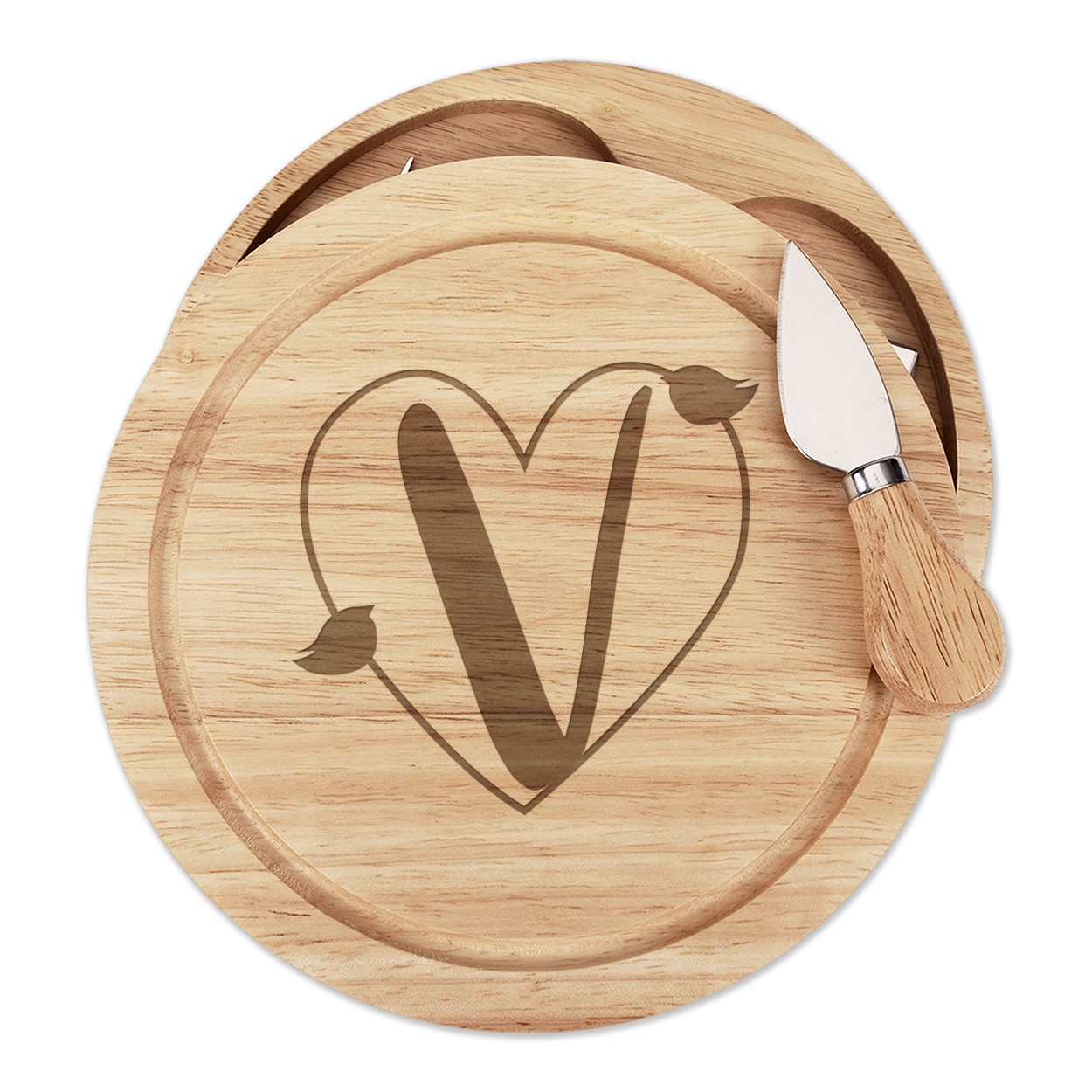 Letter V Heart Alphabet Cheese Board Knife Set Valentines Day Love