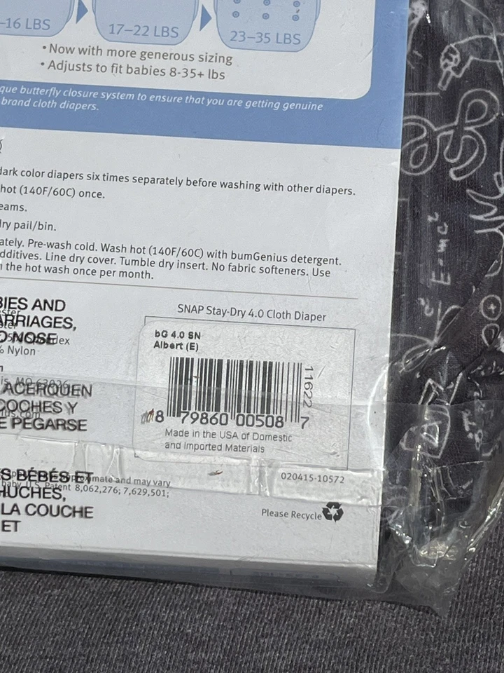 Bumgenius 4.0 Stay Dry Pocket Diaper Artist Albert New Cloth CD Sealed Black - Image 3 of 3