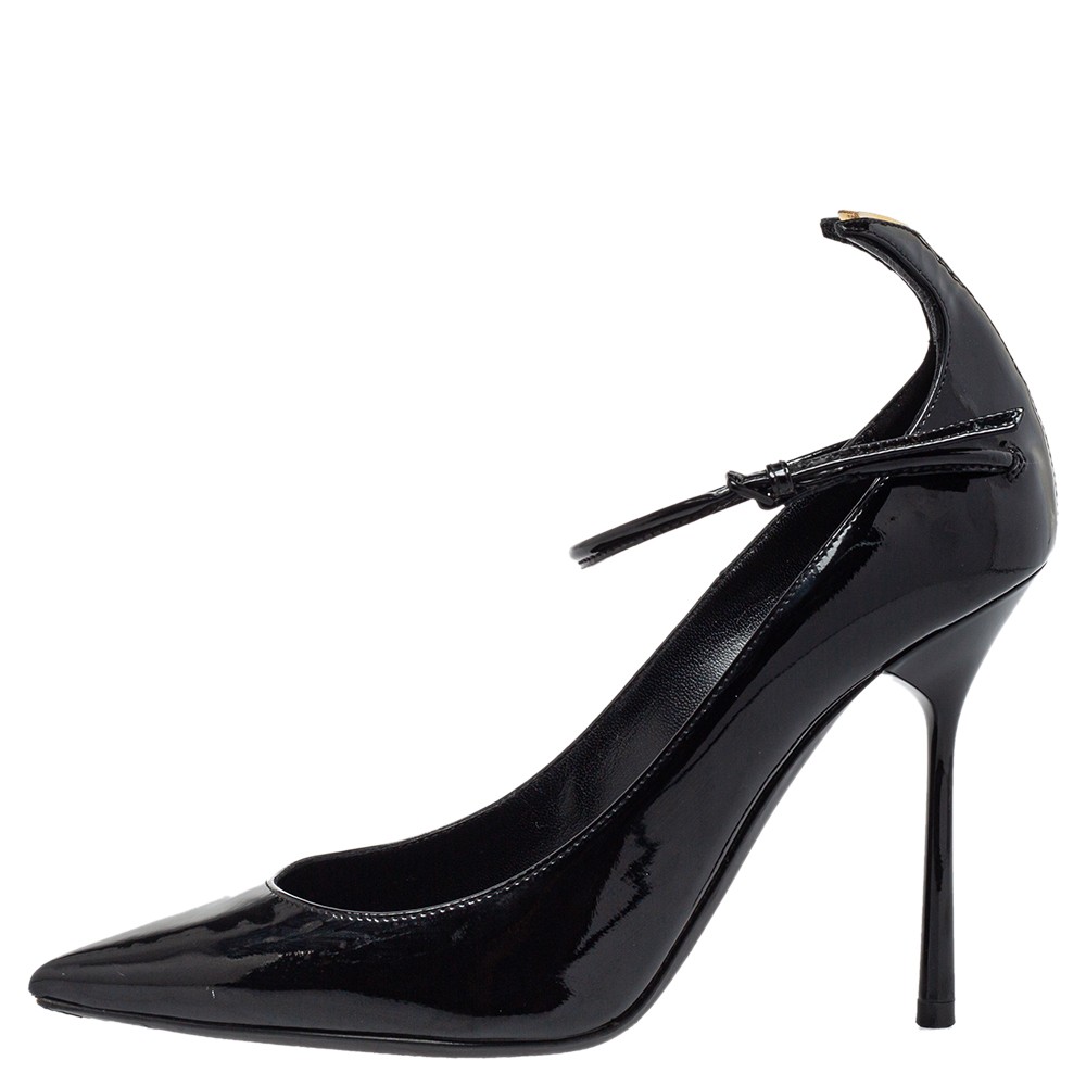 Décolleté Saint Laurent nere in pelle verniciata cinturino alla caviglia taglia 35